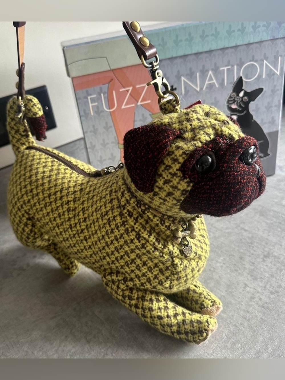 Vintage Fuzzy Nation Cornflower Pug handbag